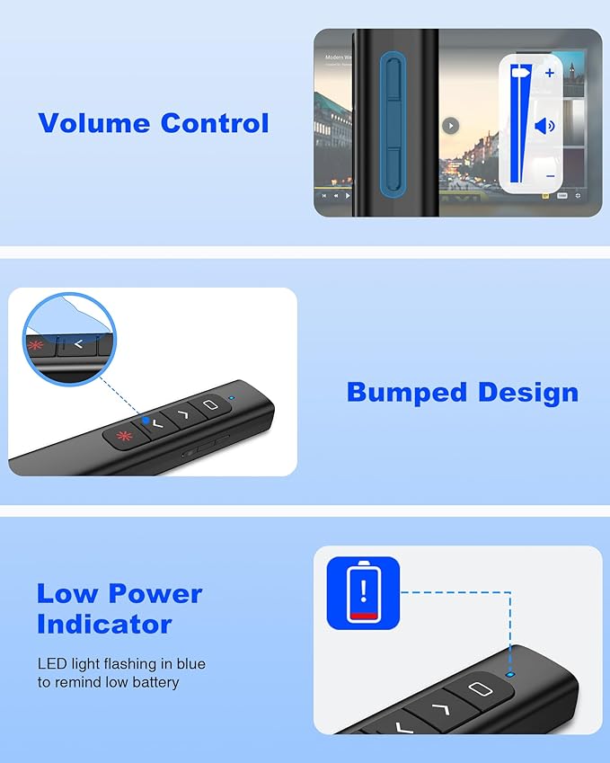 USB Type C Wireless Presentation Clicker with Volume Remote Control, Presenter Remote & PowerPoint Slide Advancer for Mac, Computer, Laptop, Keynote, Google Slide