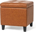 Adeco 17.7" Leather Cube Storage Orange Ottomans for Living Room
