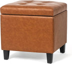 Adeco 17.7" Leather Cube Storage Orange Ottomans for Living Room