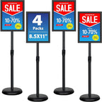 VAIIGO 4 Pack Sign Holder Stands - 8.5 x11 inch Standing Sign Stand, Adjustable Poster Sign Holder Pedestal Floor Sign Stand, Aluminum Snap Open Frame for Vertical & Horizontal View Sign Stand, Black