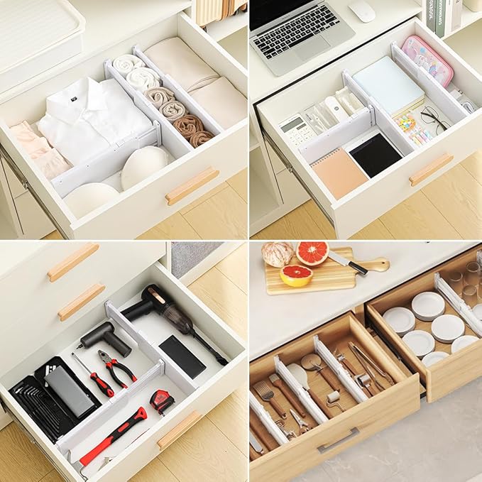 YJFHHH Drawer Dividers for Clothes 4" High 10.9"-18" Expandable Dresser Drawer Organizer Plastic Separators for Kitchen 3 Pack