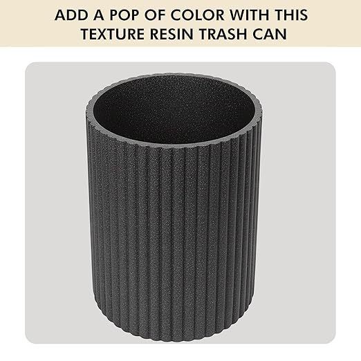 DoveeDosa Black Luxury Stone Bathroom Trash Can, Modern Bathroom Office Trash Can, Resin Wastebasket, Garbage Receptacle Bin for Bathrooms, Offices, Powder Rooms, Kitchens (Black)