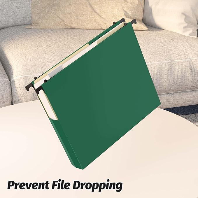 SHUTEX Extra Capacity Plastic Hanging File Folders,12 Pack Reinforced Expanding Hang Folder Letter Size,Accordian Pocket,Heavy Duty 2 Inch Expansion,Hanging Folder Organizer for Office Home,Green