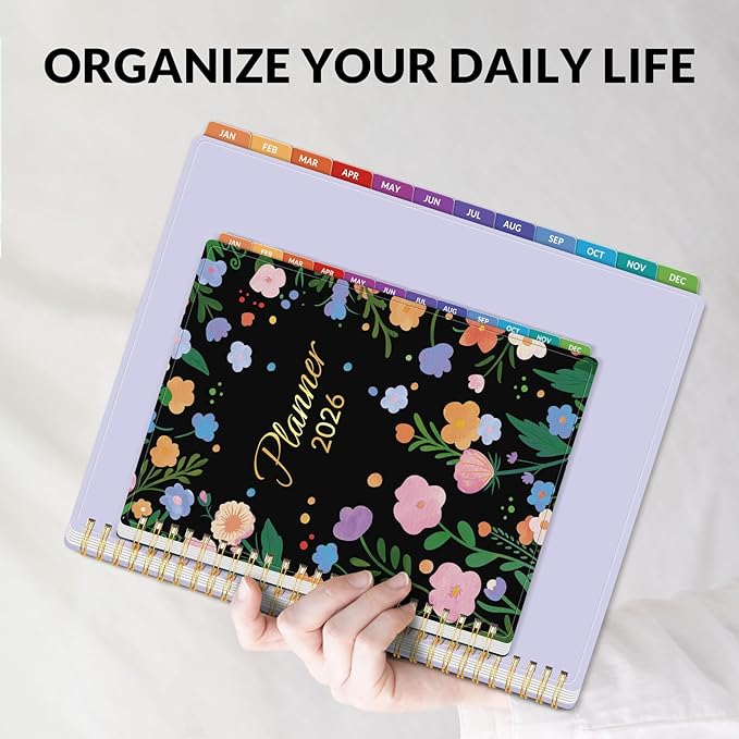 GNL 2026 Planner, Weekly and Monthly Planner January - December 2026, 6.4" x 8.3" Monthly Agenda Planner with Waterproof Flexible Cover, Spiral Binding Notebook with Tab, Pockets, Bookmark, Flower