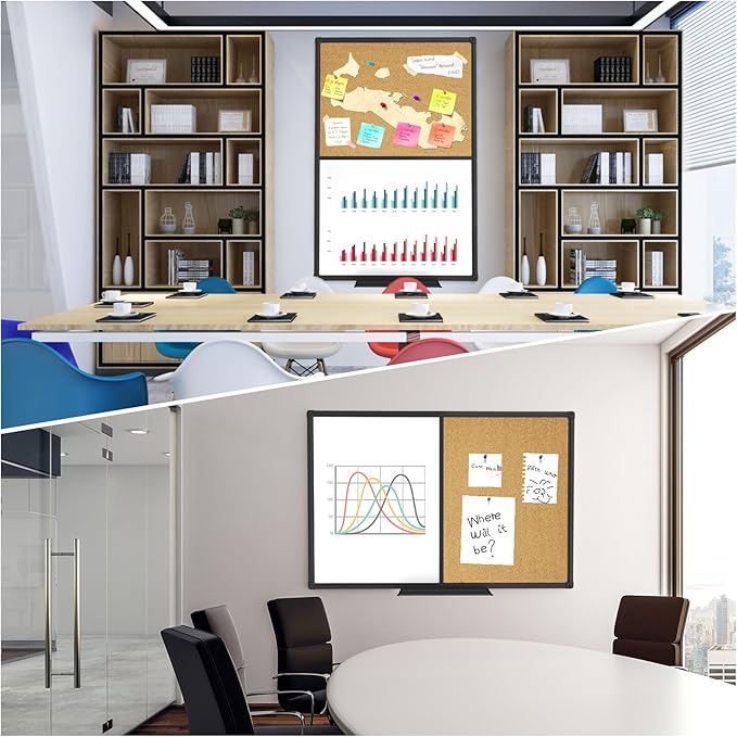 XBoard Magnetic whiteboard 36 x 24 - Combo Whiteboard Dry Erase Board/Cork Board, Magnetic White Board + Corkboard with Black Aluminum Frame, Colorful Push Pins & Marker Tray Included