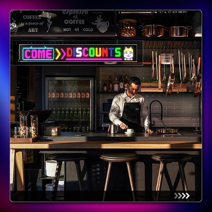 Large Programmable LED Sign, P5 Resolution Indoor Store LED Sign, Bluetooth APP, for Business Retail Shop Window Display (37"x 8")