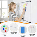 NEWBULIG White Board, 40" x 30" Magnetic Dry Erase Board for Wall with 1 Dry Eraser & 2 Multi-Color Markers & 4 Magnetic Pins, Silver Aluminum Frame for Office, Home, School