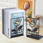 Personalized Floral Decorative Book Ends, Heavy Duty Bookends for Shelves, Non-Slip Book Stopper, Metal Modern Bookshelf Decor for Home Office Study Room, Book Lovers Gift Color04