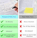 BAYTORY 700 Sheets Transparent Sticky Notes, Clear White Waterproof 3 x 3 inch See Through Memo Pad, Self-Adhesive Translucent Writable Index Tabs for Annotating Book, Office & School Study Supplies