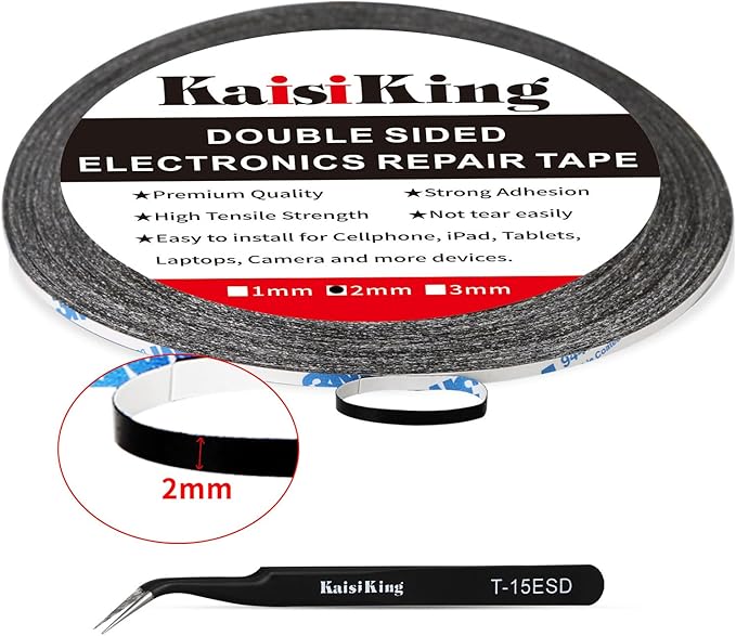 Kaisiking 2pcs 2mm x 50M LCD Repair Tape Phone Screen Adhesive Tape LCD Touch Screen Repair Tape with 1 Tweezers for Cell Phone, iPad, Tablets, Laptops, LCD Screen