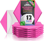 Acoustic Panels 12 Pack Soundproof Wall Panels, 14" X 12" X 0.4" Sound Proof Panles, High-Density Wall Decoration Sound Absorbing Panel, Hexagon Wall Panel for Home Office with Self-Adhesive (Pink)