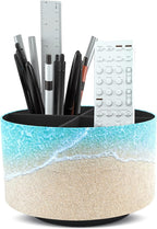 Hennaja Round Leather Art Supply Organizer,Remote Control Holder,360 Degree Rotating,Multi-Functional Pencil Holder,4 Compartments Desktop Stationary Organizer(1-Sandbeach)