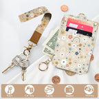 bolimoss Floral Lanyard Wallet & ID Badge Holder 2-in-1, Cute Women Badge Holder with Lanyards, Leather ID Badges Holder for Nurse Teacher Student Office（Flowers Rainbows）