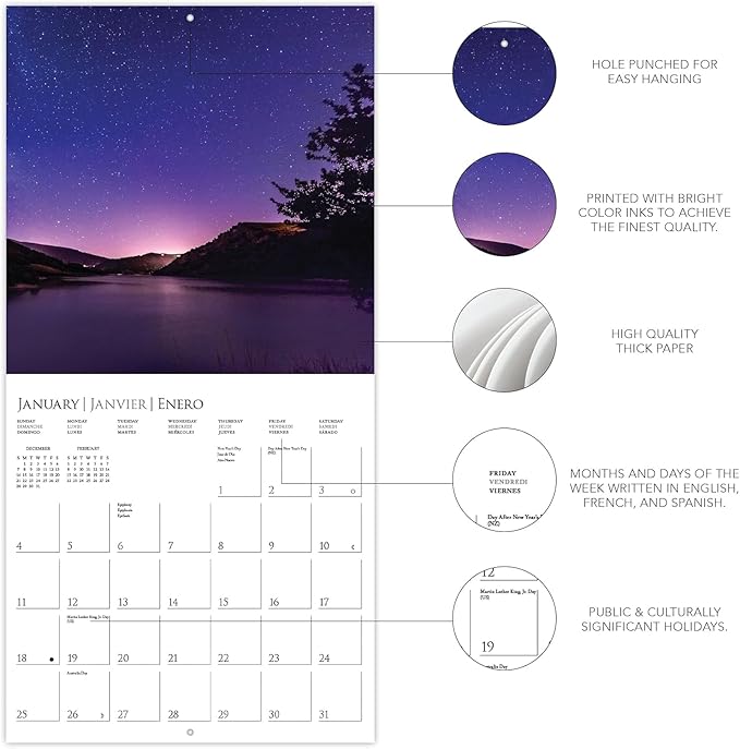 Graphique 2026 Stargazing Wall Calendar | 12” x 12” | Thick Paper | Home & Office Organizer | Large Monthly Grid | 3 Languages & Marked Holidays | 4 Month Preview Page for 2027