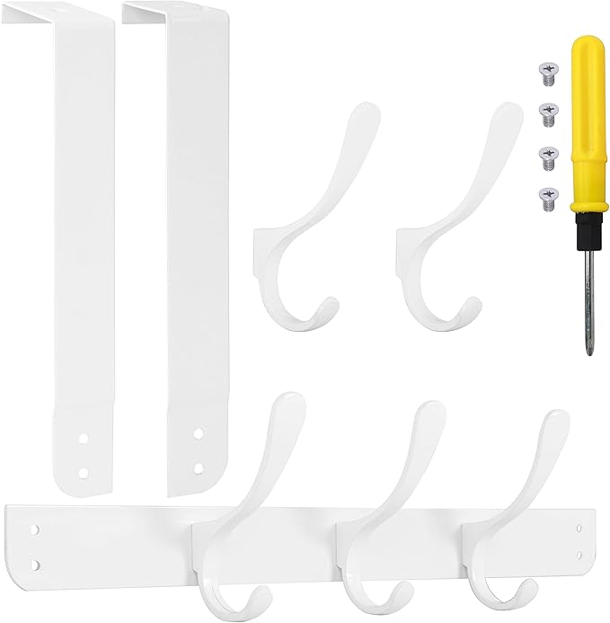 SKOLOO Over The Door Hook, Door Hanger Hooks for Hanging Clothes, Towels, Coats, Hats, Over The Door Towel Hook - Pack of 2, White, Assembly Required