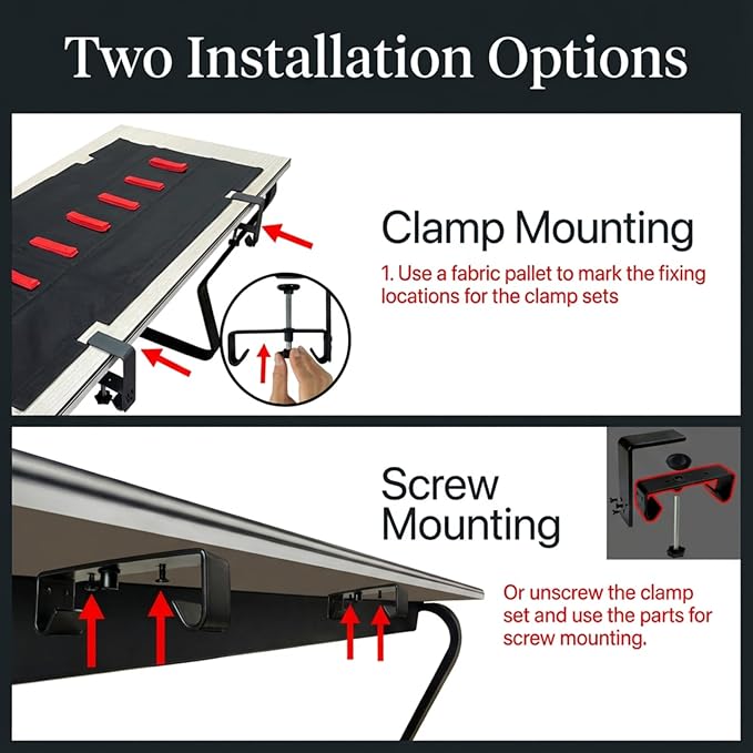 AHOMO,Under Desk Cable Management,No Drill 36",cord organizer,with Silicone Pads (No Scratch!)16 Cable Ties,Washable PE Honeycomb Base,Clamp/Screw Mount-Fits Any Desk 0-2.1",No Stinky Cardboard! Black