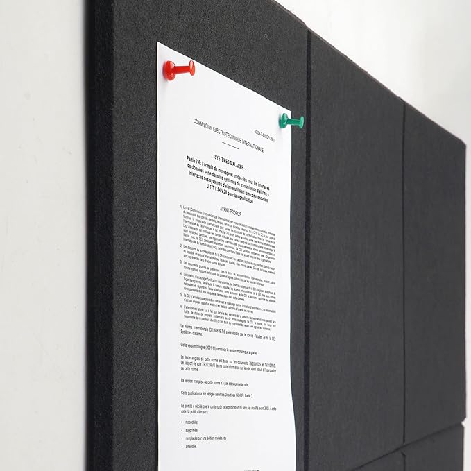 Large Cork Board Alternative 36" X 24" Bulletin Board - 6 Pack Removable Felt Wall Tiles with 15 pushpins, Large Cork Boards for Walls Cork Board for Office Pin Board Tack Board - Black