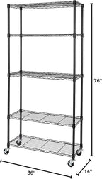 Seville Classics UltraDurable Heavy Duty NSF Solid Steel Wire Rack Storage Unit, Organizer for Garage, Warehouse, Office, Restaurant, Classroom, Kitchen, Black, 5-Tier Shelving, 36" W x 14" D