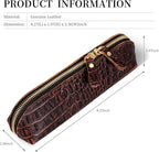 Gexmil Genuine Leather Pen Case, Full Grain Leather Pencil Holder, Hand-made Stationery Bag for Work & Office, Vintage Style, Crocodile Brown