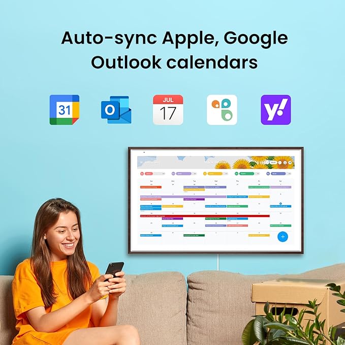 ApoloSign 27" 4K Digital Calendar: Dual Mode Calendars with Google Play & Multi-calendar Sync, Electronic Planner & Chore Chart, Smart Touchscreen, Interactive Display for Family Schedules (Dark Oak, 27-inch(4K))