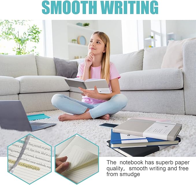 EMOMAS Lined Journal Notebook, 6Pack Hardcover Notebook for Men & Women – Journals for Writing, Work, School, Home & Daily Notes, 160 Pages – Medium A5, 5.7"x8", 100 gsm Thick Paper (Grey)