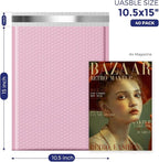 Fuxury Large Bubble Mailers 10.5x16 Inch 40 Pack Thick Padded Envelopes Opaque Mailing Envelopes Bubble Padded Mailers Shipping Bags for Packaging Small Business #5 Light Pink