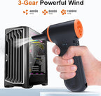 JUFINX X117 Compressed Air Duster-150000RPM Super Power Snow Blower, 3-Gear Adjustable Mini Blower with Fast Charging, Electric Air Duster for Leaves,Snow,Computer, Keyboard, House, Outdoor,and Car