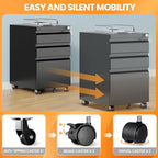 AFAIF 3 Drawer Mobile File Cabinet with Lock, Rolling Filing Cabinets for Home Office, Under Desk Small File Cabinet Three Drawers for Legal/Letter/A4 File, Black - Assembly Required