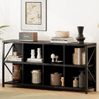 VAKATRELL 8 Cube Storage Organizer Bookshelf, Industrial Horizontal Bookcase, Accent Cubby Shelf, Media Console Table for Living Room, Home Office, 13.6" D x 63" W x 30.9" H, Black