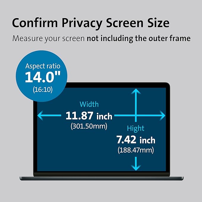 Kensington MagPro™ Magnetic Laptop Privacy Screen 14 inch, Removable 16:10 Laptop Privacy Filter, Anti-Glare, Blue Ray Reduction, Compatible with HP/Dell/Acer/Asus/Samsung/Lenovo (K55254WW)