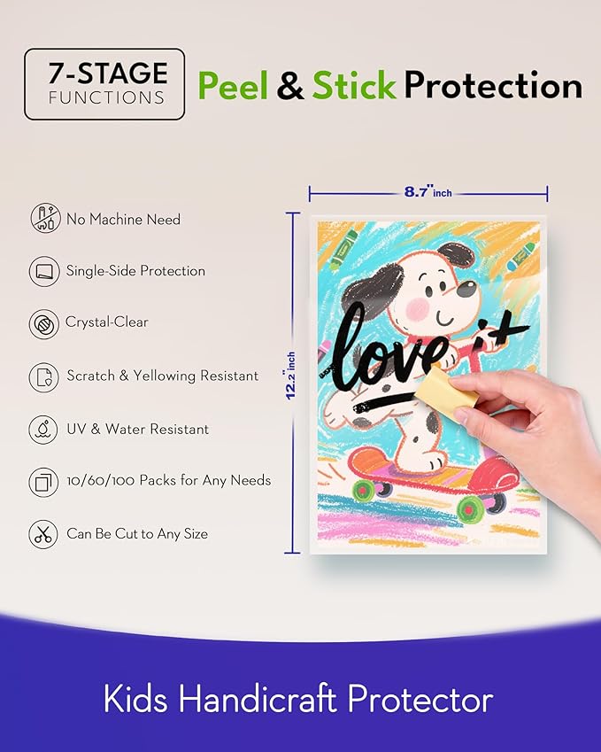 Uinkit 4mil Thicker Single-Sided Self-Adhesive Laminating Sheets, 60Pack (More Value) Letter Size 8.5x11"- Peel & Stick for Teachers, Office & Home Crafting - No Heat Machine Needed