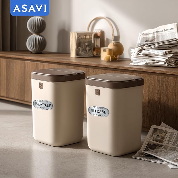 ASAVI Trash & Recycle Stickers – 2-Pack Self-Adhesive Vinyl Labels, Waterproof & Durable (Brushed Silver Black, Medium 6.3 x 2.7 inches)