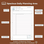 IN-luxpro Daily Planner 2026 with One Page Per Day,(A5-8.5" x 5.9"),12 Months Calendar Hourly Appointment Book Monthly Tabs & Self-adhesive Pen Holder,Inner Pocket, Vegan Leather Hardback,Brown