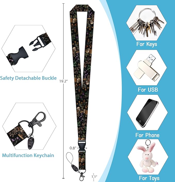 ID Badge Holder with Lanyard, Lanyards for ID Badges ID Card Holder, Cute Badge Reel Badge Clip Retractable, Teacher Nurse School Student Office Gifts Goth Mystical Floral