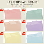 Color File Folders, 1/3-Cut Tabs, Letter Size, 6 Colors Organizer File Folders for School Home Office Business (60, Pastel Colors)