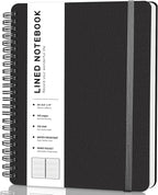 Lined Spiral Journal Notebook, A4 Spiral Notebook, 8.5''×11'' 100GSM Thick Paper Spiral Bound Journaling Notebooks for Work, School, Women, College Ruled Spiral Notebook for Note Business, Black
