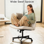PUKAMI Criss Cross Chair with Wheels,Fabric Padded Armless Cross Legged Office Desk Chair for Home Office,Modern Swivel Height Adjustable Wide Seat(Beige)
