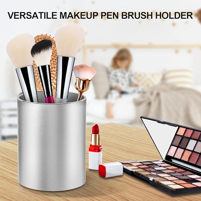 Dopaka Pen Holder Pencil Holder for Desk, Metal desk pen holder, Makeup Brush Holder, pencil cup, pen organizer for desk, for Office, School, Home, and Kids 3.9×3.14inch（Silver）