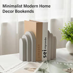 LIN CHUAN Heavy Duty Book Ends for Shelves, Decorative Bookends for Heavy Books Set of 2, 6.6 LBS Modern Book Stopper for Home Decor, Bookshelf, Aesthetic Bookend with Layered Arch Design, Gray