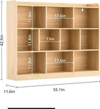 DIYART Oak Bookshelf, Wood Bookcase with 3 Tier Open Shelves, 10-Cube Minimalist Storage Shelf for Living Room, Bedroom, 55.1" W x 42.5" H