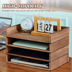 Yeaqee 4 Pcs Stackable Paper Organizer Tray Wood Desk Organizer Letter Tray Desktop Letter Size Office Wooden Desk Shelf Paper Holder Folder Organization Rack for Mail File Document(Dark Wood Color)