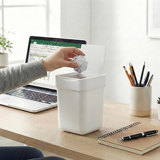 carrotez Mini Trash Can, Countertop Trash Can with Lid, 2 Liter/ 0.5 Gallon, Waste Basket, Garbage Container for Coffee Bar, Bathroom, Kitchen, Office, Desk, Bedroom - White