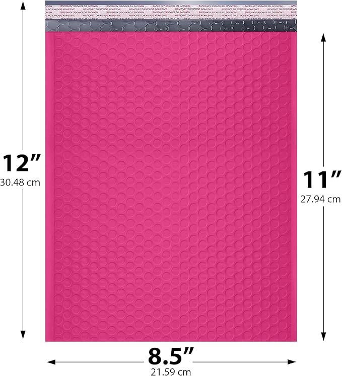 Hot Pink Poly Bubble Mailers 8.5x12 inch #2 | Self Seal Padded Envelopes | Cushioned Bubble Mailer | Usable Size 8.5x11 | WaterProof | Lightweight mailing Shipping Bags | 100 Pack Bulk