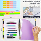 Spiral Journal Notebooks for Work, 300 Pages 5 Subject Notebook College Ruled with Dividers & Tabs, 8''x 10'' Large Notebook Journal for Women Students Note-Taking and Organizer (Navy Marble)