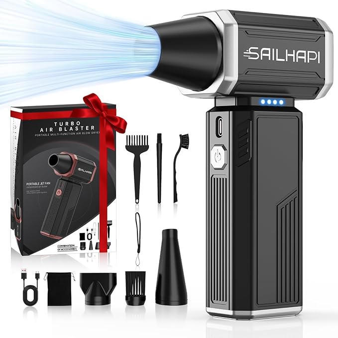 SAILHAPI Powerful Air Duster 300000RPM, Handheld Office Duster Blower Replaced Can of Air, Rechargeable Durable Small Blower for PC Gamers, Barber, Laptop & Snow Removal, Birthday Gifts for Dad