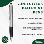 DISCOUNT PROMOS Custom Stylus Ballpoint Pens Set of 100, Personalized Bulk Pack - Black Ink, Great for Office, School, Business, Tradeshows, Events - Black