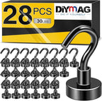 DIYMAG Magnetic Hooks, 28pack Magnet Hook Essentials Strong Heavy Magnetics for Kitchen Refrigerator Hanging Classroom Cruise Cabins Locker Accessories Cubicle Black
