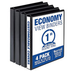 Samsill 1 Inch 3 Ring Binders, Made in USA, Economy Round Ring, Clear View Cover, 200 Sheet Capacity - for School, Home, Office - Black, 4 Pack