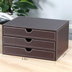 RHCSZ Stackable 3-Drawer Desk Organizer, Executive Office Supplies Desktop Filing A4 File Cabinet/Holder, Leather Storage Box for Document/Paper/Home Decor Accessories (brown)…