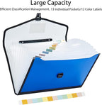 Legal Size 13-Pockets Expanding File Folder with Handle, Plastic Accordion Filling File Folder Expandable Monthly Portable Paper Document Organizer for Office School & Home (Blue-1)